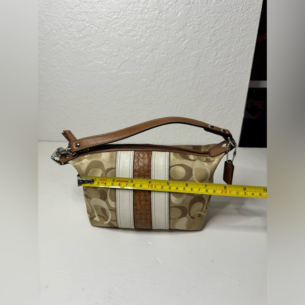 Vintage Y2K COACH Signature C Brown Mini Bag Striped & Zip Closure Baguette - Picture 7 of 11